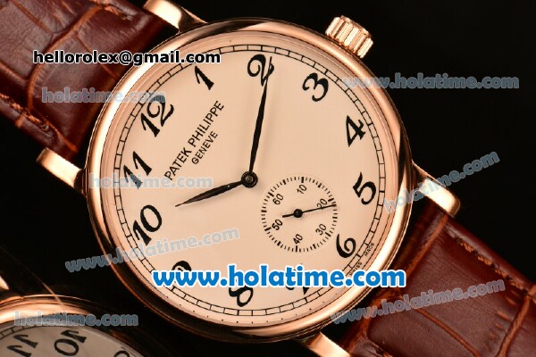Patek Philippe Calatrava 2813 Automatic Rose Gold Case with Beige Dial and Arabic Numeral Markers - Click Image to Close